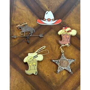 Cowboy Western Christmas Ornaments Rustic Ranch Country Lot Of 5